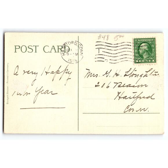 Vintage 1915 Christmas New Year Postcard Children on Sled Blodgett Boston German - Picture 2 of 2